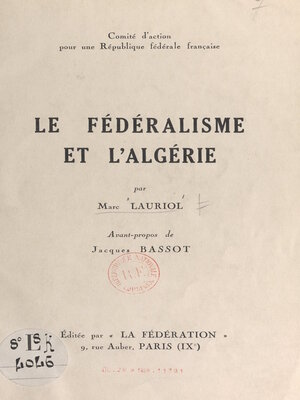cover image of Le fédéralisme et l'Algérie